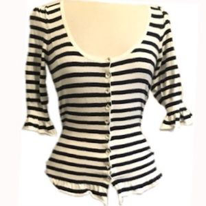Moth Top Navy Blue & White Striped Button Knit, XS